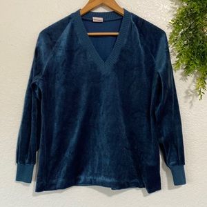 Vintage Graff Blue Velour V Neck Top